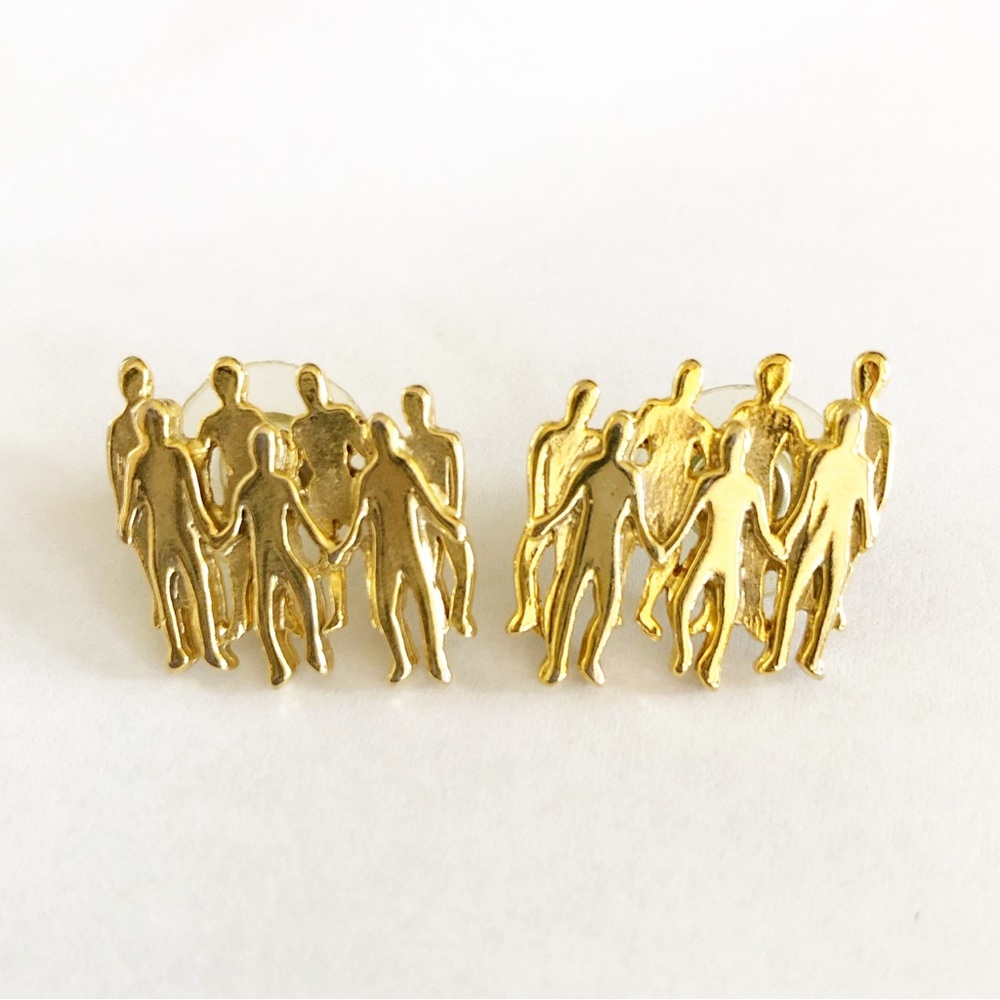 T.M. Gold Tone Group of People Pierced Earrings